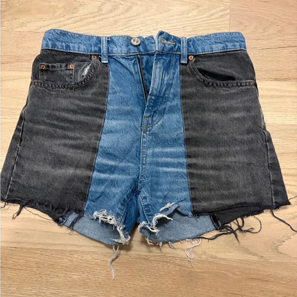 BDG Blue and Black Frayed Denim Shorts